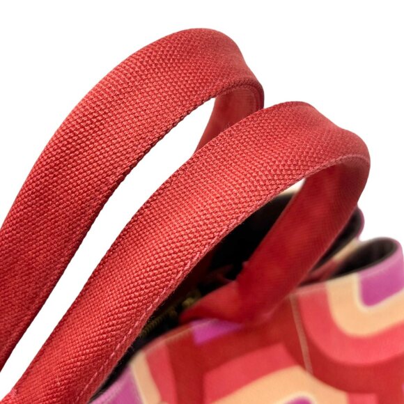 PRADA Vintage Logo Tote Bag Canapa Stampata Canvas Multicolor Red Pink  [105524] - Picture 8 of 15